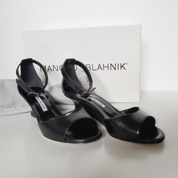 Manolo Blahnik Black Demi-wedge Sandal Size M36.5 - Picture 8 of 16